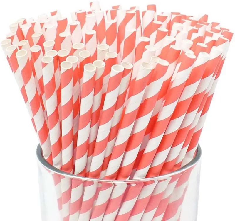 Uchampak- Biodegradable Straws Bulk, Assorted Rainbow Colors Striped Drinking Straws for Juice, shakes Accessories 1
