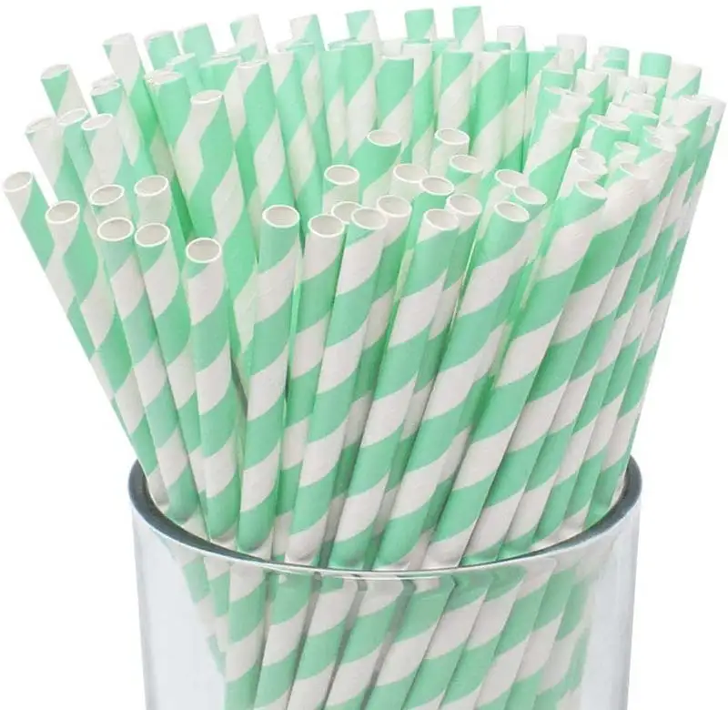 Uchampak- Biodegradable Paper Straws Bulk, Assorted Rainbow Colors Striped Drinking Straws for Juice, shakes Accessories1 1