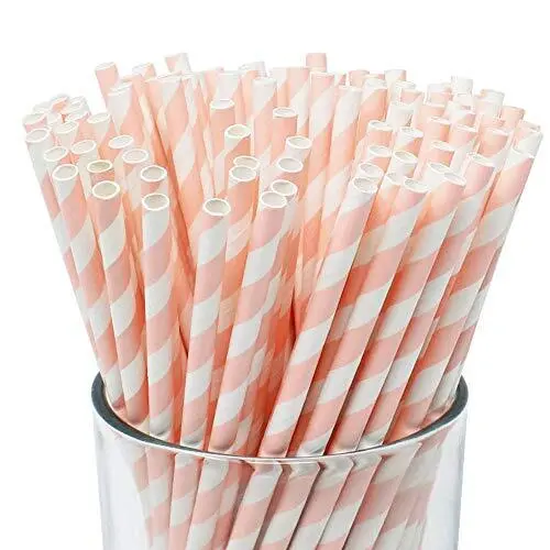 Uchampak - Biodegradable  Straws Bulk, Assorted Rainbow Colors Striped Drinking Straws for Juice, shakes Accessories 1