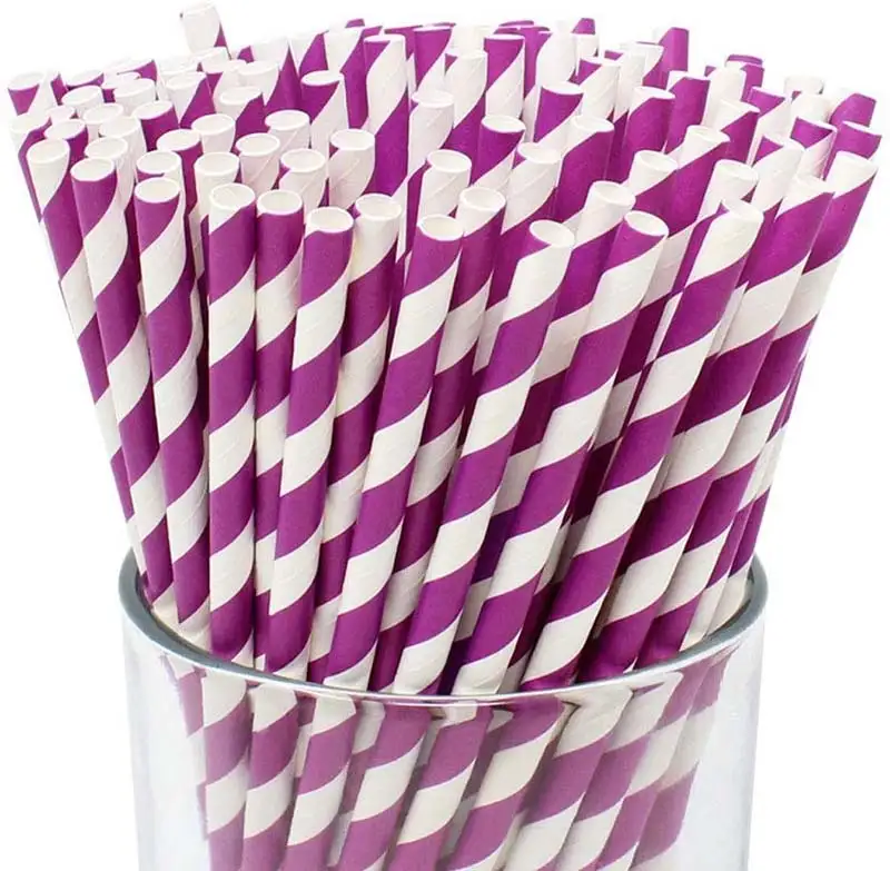 Uchampak - Biodegradable Straws Bulk, Assorted Rainbow Colors Striped Drinking Straws for Juice, shakes Accessories4 1