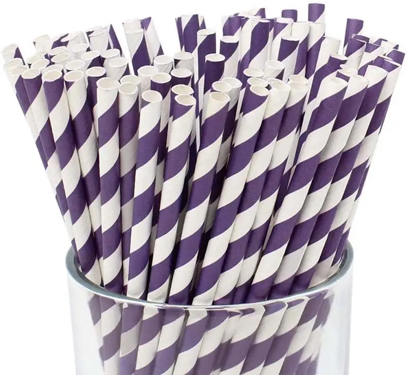 Uchampak - Biodegradable Paper Straws Bulk Assorted Rainbow Colors Striped Drinking Straws for Juice, shakes Accessories 1