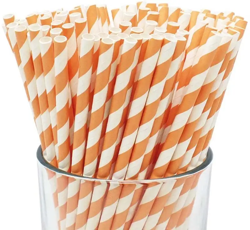 Uchampak - Biodegradable Paper Straws Bulk, Assorted Rainbow Colors Striped Drinking Straws for Juice shakes Accessories1 1