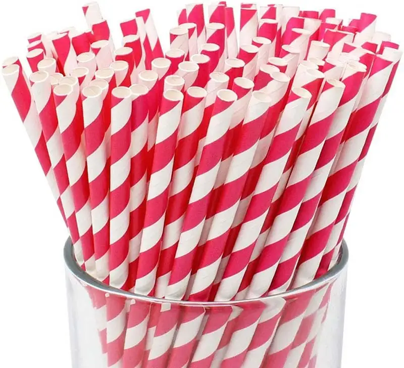 Uchampak - Biodegradable Paper Straws Bulk, Assorted Rainbow Colors Striped Drinking Straws for Juice shakes Accessories5 1