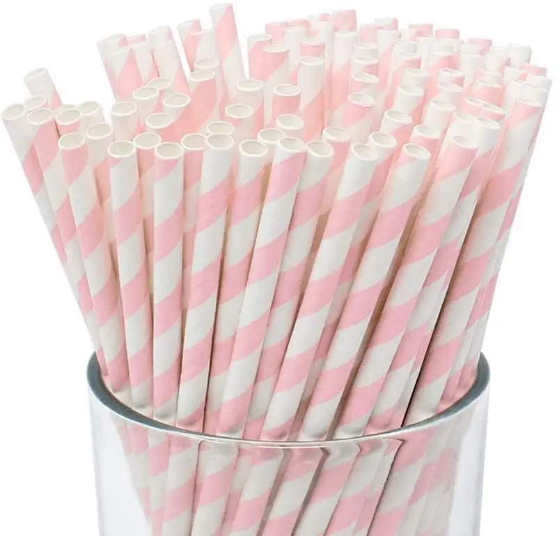 Uchampak-bioafbreekbare papierstrooitjies grootmaat, verskillende reënboogkleure gestreepte strooitjies vir sap, skud bykomstighede 1