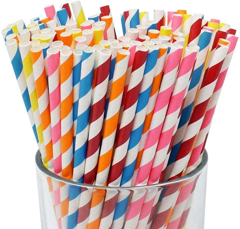 Uchampak- Biodegradable Paper Straws Bulk, Assorted Rainbow Colors Striped Drinking Straws for Juice shakes Accessories 1