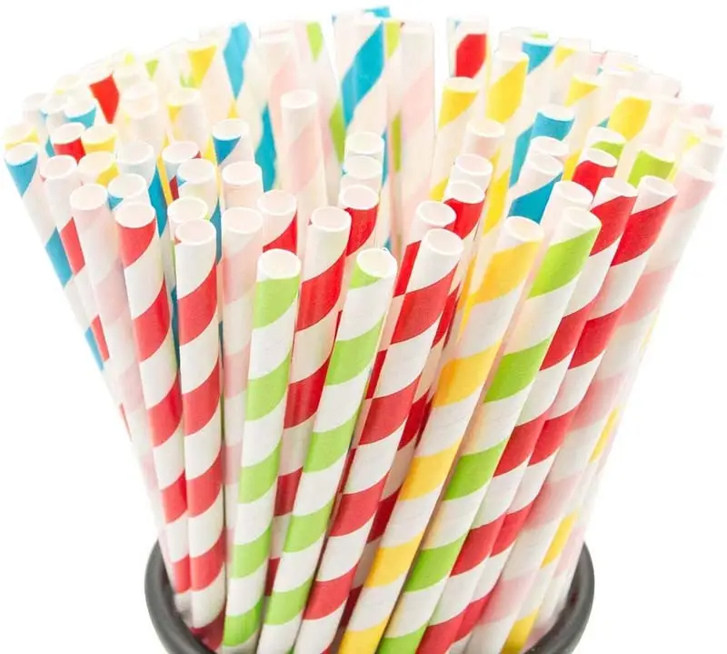 Uchampak - Biodegradable Paper Straws Bulk, Assorted Rainbow Colors Striped Drinking Straws for Juice shakes Accessories11 1