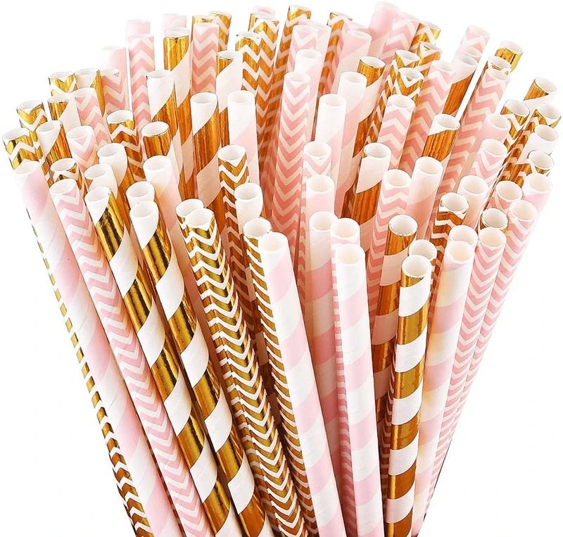 Uchampak- Biodegradable Paper Straws Bulk, Assorted Rainbow Colors Striped Drinking Straws for Juice shakes Accessories1 1