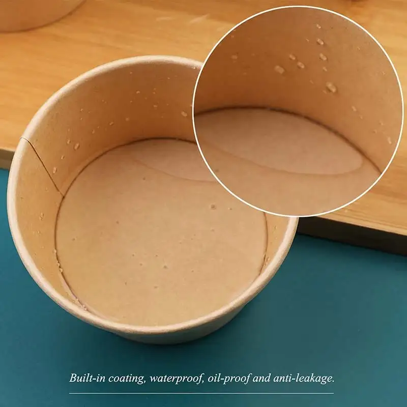 Uchampak-Poke Pak Disposable round soup container with paper lid to go bowl soup cup kraft bowl Container 1