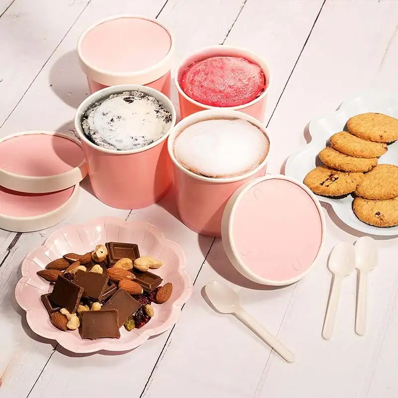 Uchampak - Poke Pak Engangs rund suppebeholder med papirlokk for å gå bolle suppebeholder/kopp papirskål Beholder1 1