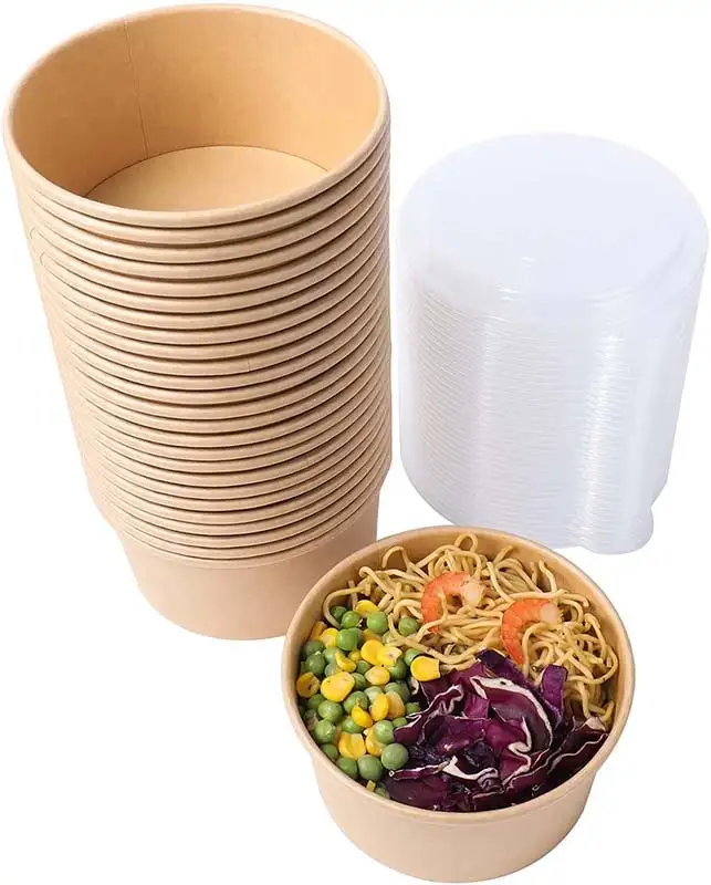 Uchampak- Jetab veso soup wonn ak kouvèti papye pou ale bòl manje veso soup veso / tas Container 1