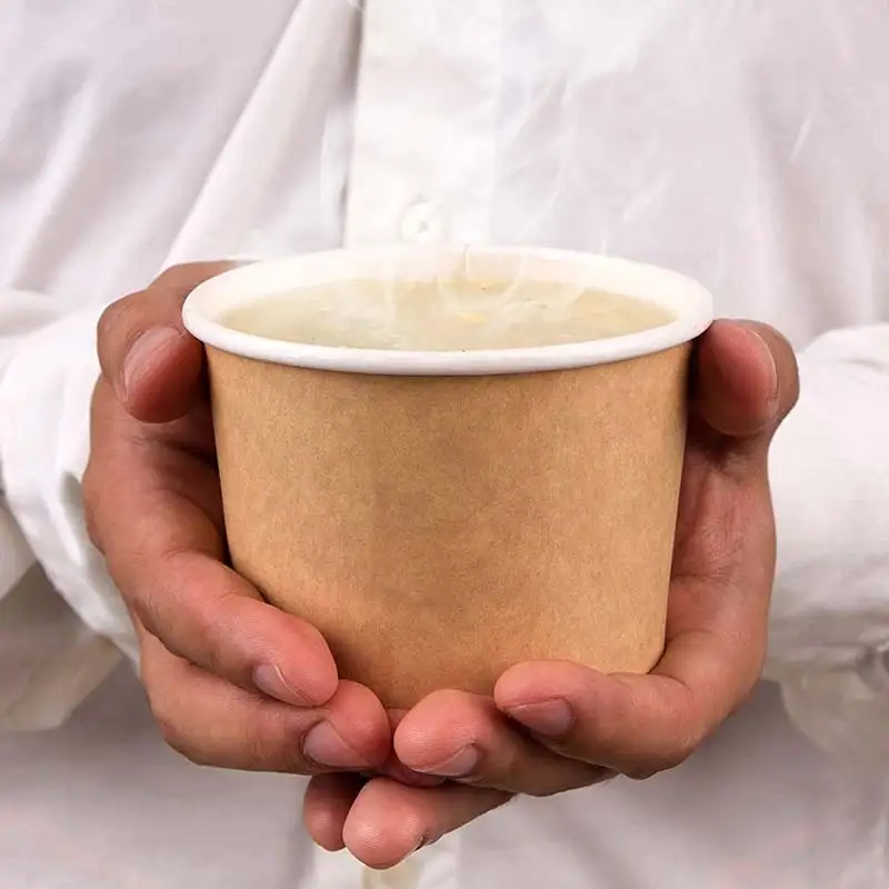 Uchampak- Poke Pak Кръгъл контейнер за супа за еднократна употреба с хартиен капак за отиване купа Контейнер за супа/чаша Контейнер за храна Контейнер 1