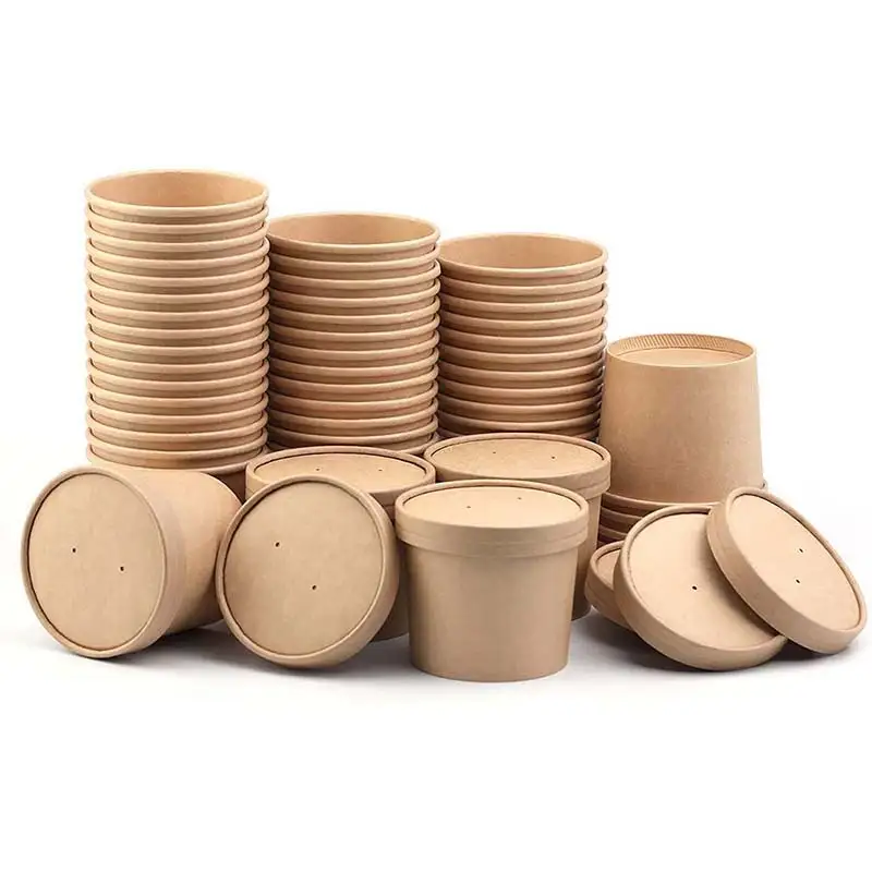 Uchampak - Poke Pak Bekas sup bulat pakai buang dengan penutup kertas untuk pergi mangkuk sup mangkuk mangkuk kraft1 1