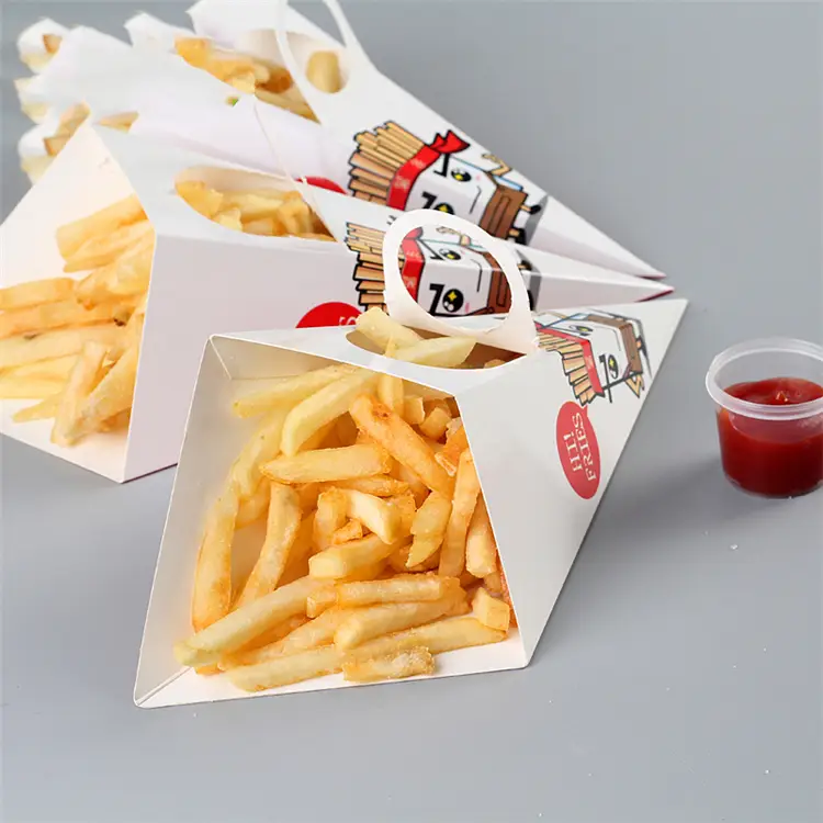 Uchampak - Tek Kullanımlık Kızartma Tutucusu Tek Kullanımlık Paket Servis Waffle Kağıdı Patlamış Mısır Kutuları Yemek Tepsileri Kağıt Koni Kabı 1