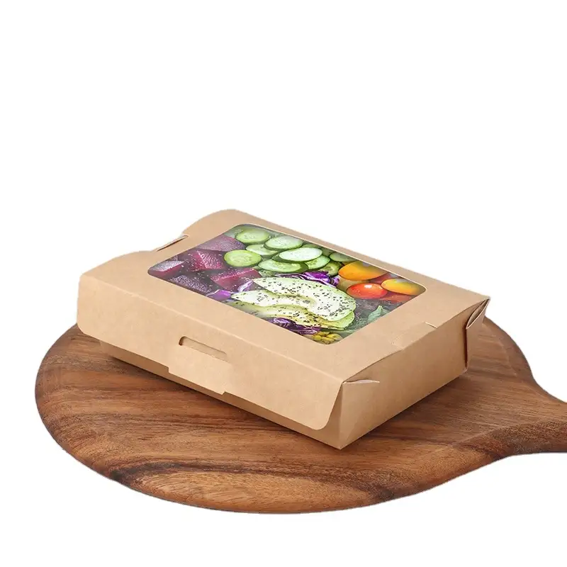 اوچامپک - ظرف سوشی، جعبه غذای بیرون‌بر یکبار مصرف از کاغذ کرافت با درب شفاف، ظرف غذای Bio Box 1
