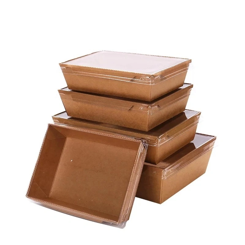 YuanChuan - kraftpapier afhaaldoos voor noedels/salade/pita/pasta magnetronbestendig met doorzichtige anticondensdeksels 1