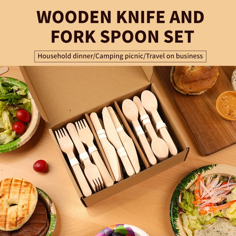 Ready Bulk Eco-Friendly Birch Wood Biodegradable 160mm Wooden Cutlery Set Disposable Wooden Tableware Sets 1