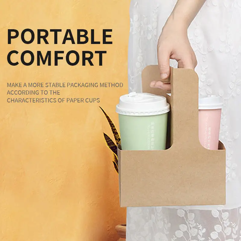 હોટ કોલ્ડ ડ્રિંક્સ 2/4 કપ નિકાલજોગ પીણું કેરીઅર કોફી કપ ધારક હેન્ડલ સાથે 1