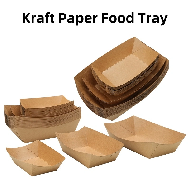 Paper Food Tray Disposable Kraft Paper Food Serving Tray Bulk Brown For Nachos Tacos BBQ Fries 1