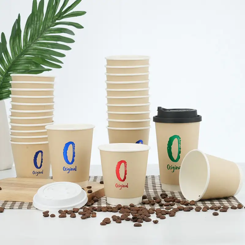 Doppia parete in bambù tazza di carta di carta colorata logo di timbrai caldo tutto 8/10/12/16 oz tazza di carta da caffè 1