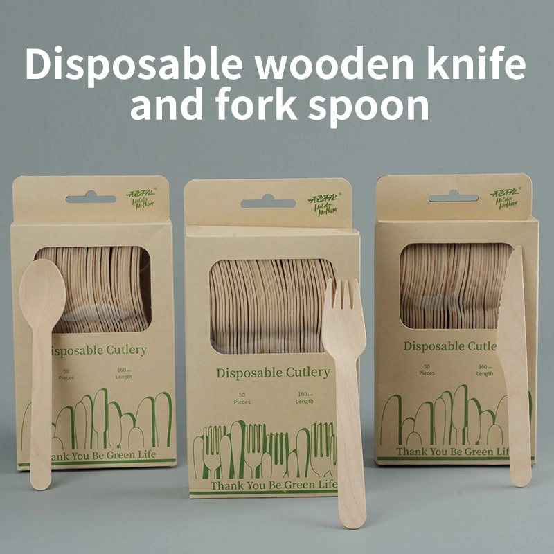 Hot selling high quality eco friendly wooden spoon knife and fork wooden disposable cutlery set 1