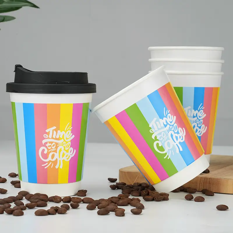 Double-Layer Disposable Thickened Paper Cup Suitable For Home Office Simple Style Disposable Craft Paper Colored Milk Tea Cups 1