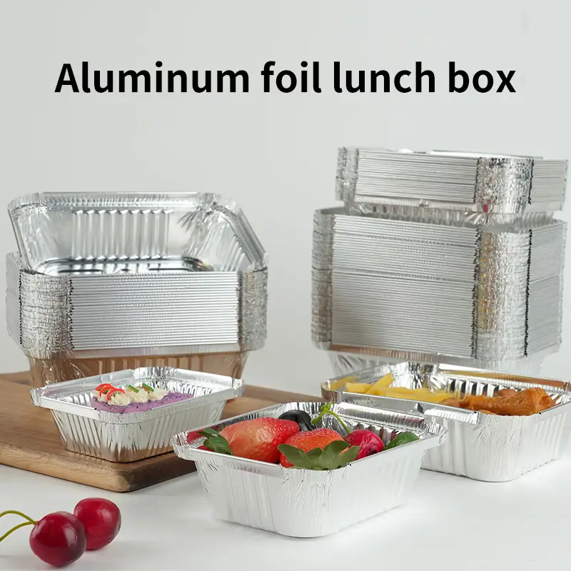Disposable Aluminum Foil Tin Foil Tray Disposable Food Container Aluminum Foil Takeaway Box for Packaging, Baking Roasting 1