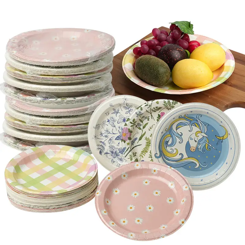 צלחות נייר למסיבה מגשי צלחות נייר חד פעמיים ליום הולדת מסיבת חתונה כלי שולחן לתינוק מקלחת כלים חד פעמיים 1