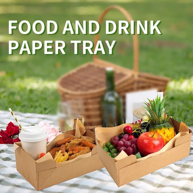 Takeaway Food Trays with Cup Holder Paper Snack Container With Oilproof Paper Takeaway Box French Fries Tray Disposable Kraft Paper Snack Box Food Trays 1