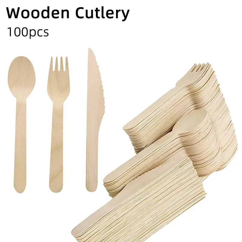 16cm ಬಿಸಾಡಬಹುದಾದ ಮರದ ಟೇಬಲ್‌ವೇರ್ ಸೆಟ್ ಫೋರ್ಕ್ಸ್ ಸ್ಪೂನ್‌ಗಳು ಚಾಕುಗಳು ಪಾರ್ಟಿಗಳು ಮದುವೆಗಳು ಕೆಫೆಗಳು ಪರಿಸರ ಸ್ನೇಹಿ ಮರದ ಟೇಬಲ್‌ವೇರ್ 1