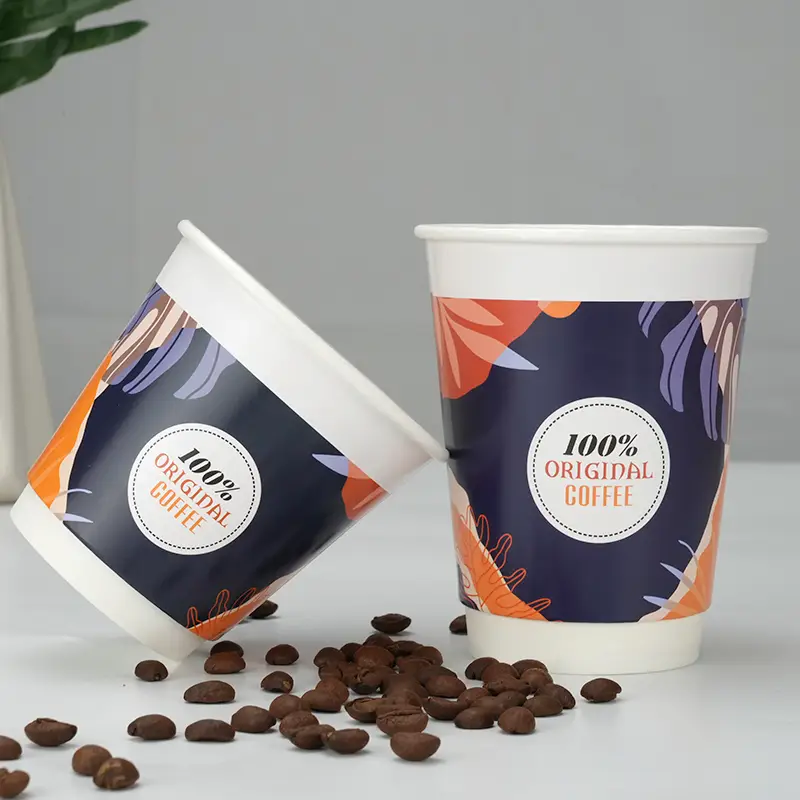 Uchampak- Good Quality Beverage Cup Paper Cup of Coffee and Tea Green Wall Style Time Lead Layers Printing  Paper Cup 1