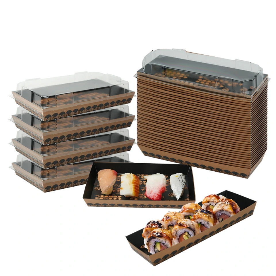Sushi Box Sushi Tray Rectangle Tray Meal Storage Containers Kraft Paper Box With Window Paper Gift Box Cake Packing 1