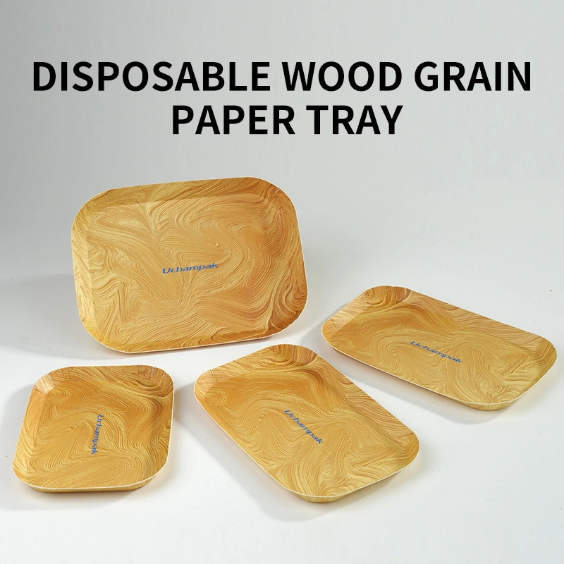 Wood Grain Paper Cake Dish Desserts Disposable Plates Vegetable Plates Disposable Dishes Disposable Party Paper Tray Tableware 1
