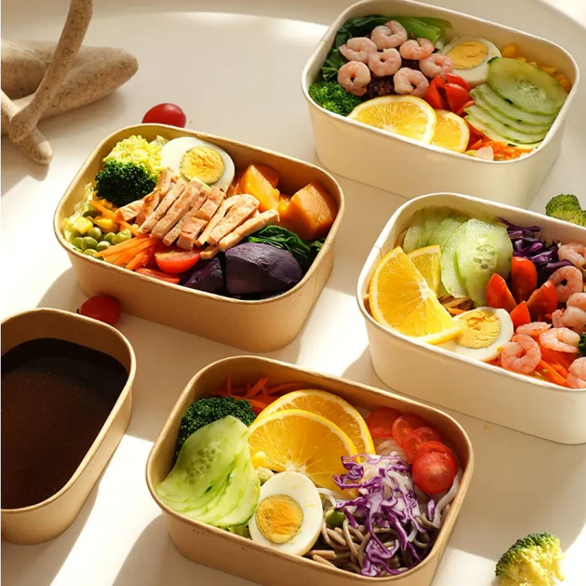 Factory custom Food grade lunch food container takeaway Brown Kraft Paper snack salad disposable rectangle square bowl 1