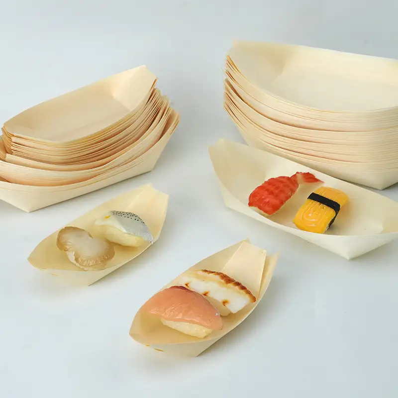 Sushi Wood Boat Natural Bamboo Disposable Salad Dessert Pine Cake Boat Snack Bowl Sushi Tray Disposable Wood Serving Boat 1