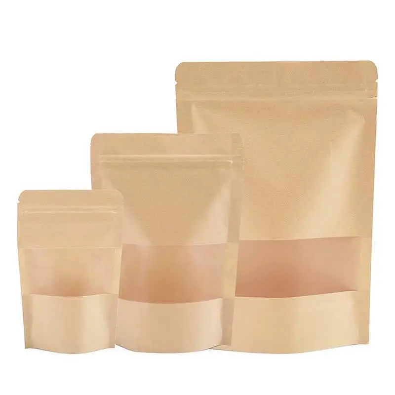 Kraft Paper Stand Up Pouch with Window and Ziplock, Brown Paper Bags, Lock Bags Brown Window Bags Cookie Bags, Coffee Bags 1