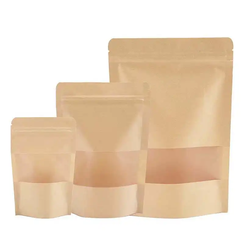 Torebka stojąca z papieru pakowego z okienkiem i zamknięciem strunowym, brązowe torby papierowe, torby z zamkiem błyskawicznym, brązowe torby z okienkiem, torebki na ciasteczka, torebki na kawę 1