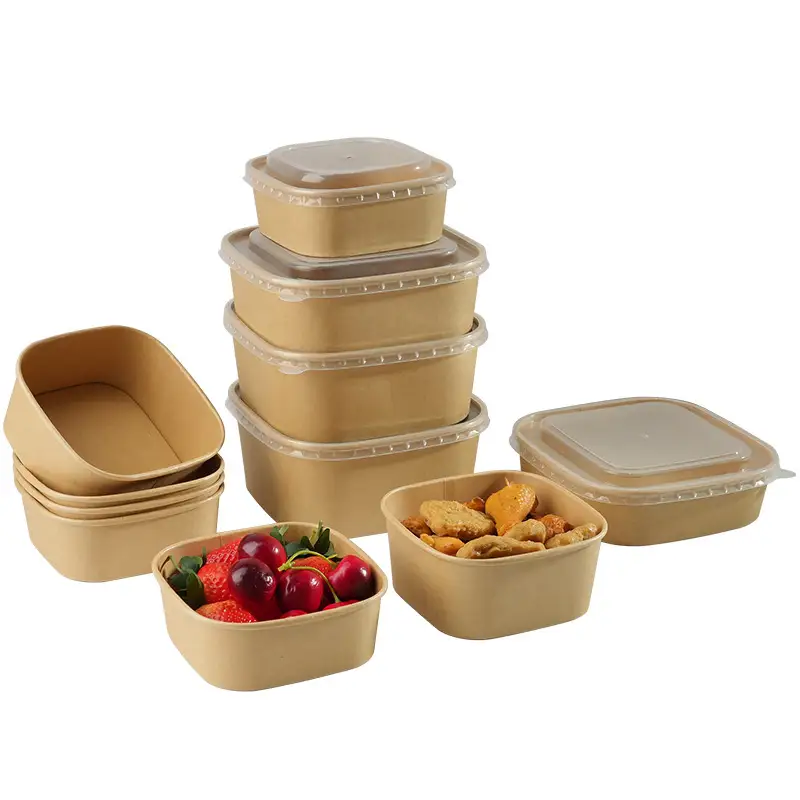 Uchampak Custom Square Paper Bowls – Vetvrije, waterdichte, wegwerpbare kommen voor levensmiddelen 1