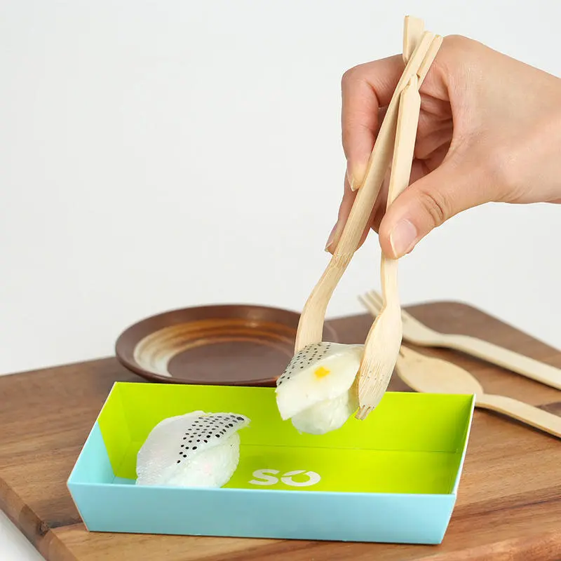 Uchampak Bulk Multi-Function Bamboo Spork – Convertible Fork Spoon to Tongs for Food Service 1