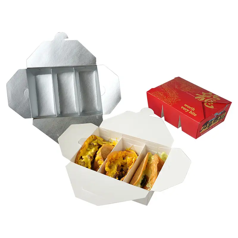 ប្រអប់អាហារក្រដាស ៣ បន្ទប់ដែលអាចចោលបានតាមតម្រូវការរបស់ Uchampak - ការវេចខ្ចប់យកទៅញ៉ាំខាងក្រៅច្រើន 1