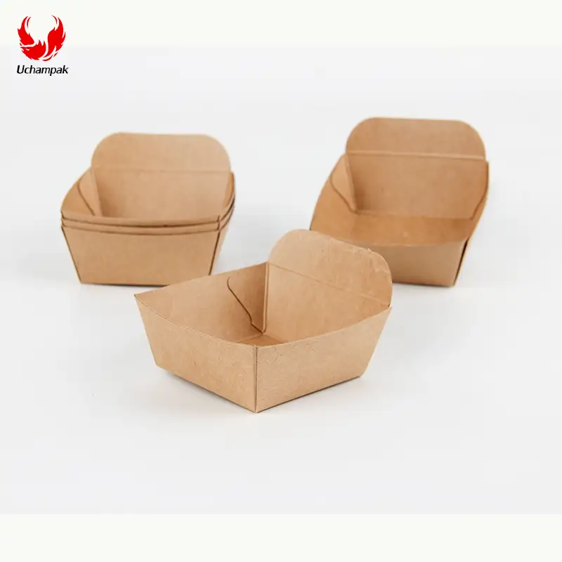 Uchampak Factory-Made Brown Paper Trays – Disposable Packaging for Street Food 1