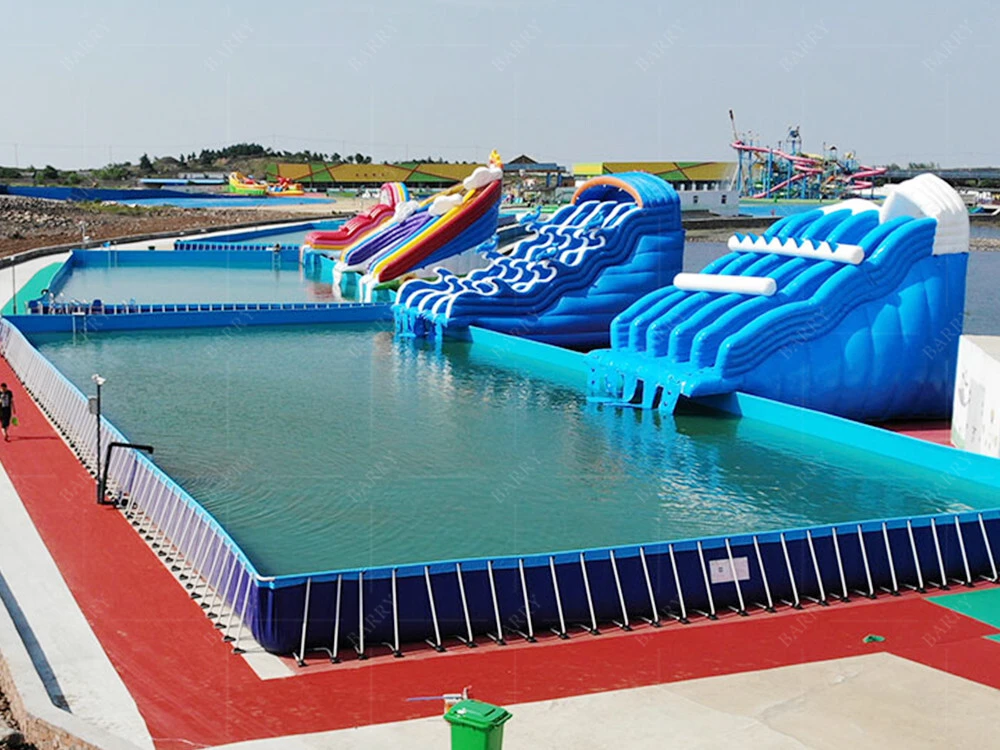 Big Outdoor Prefab Pvc Material Metal Frame Pool Slide 1