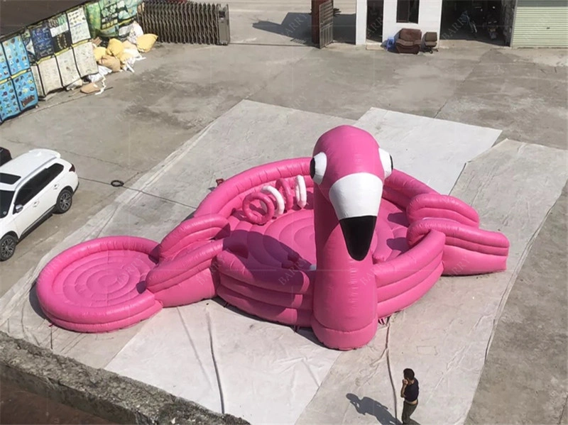 Pink Flamingo Shape Inflatable Jumping Castle With Ball Pit Pool 1