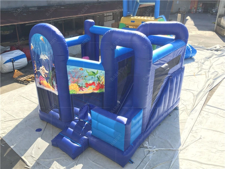 Castillo de rebote azul Sea World con tobogán para eventos de fiesta 1