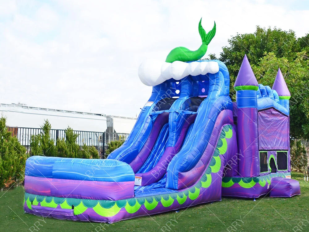 زحاليق تجارية قابلة للنفخ باللون الأرجواني، سعر المصنع، قلعة نطاطة من مادة PVC مع زحليقة 1