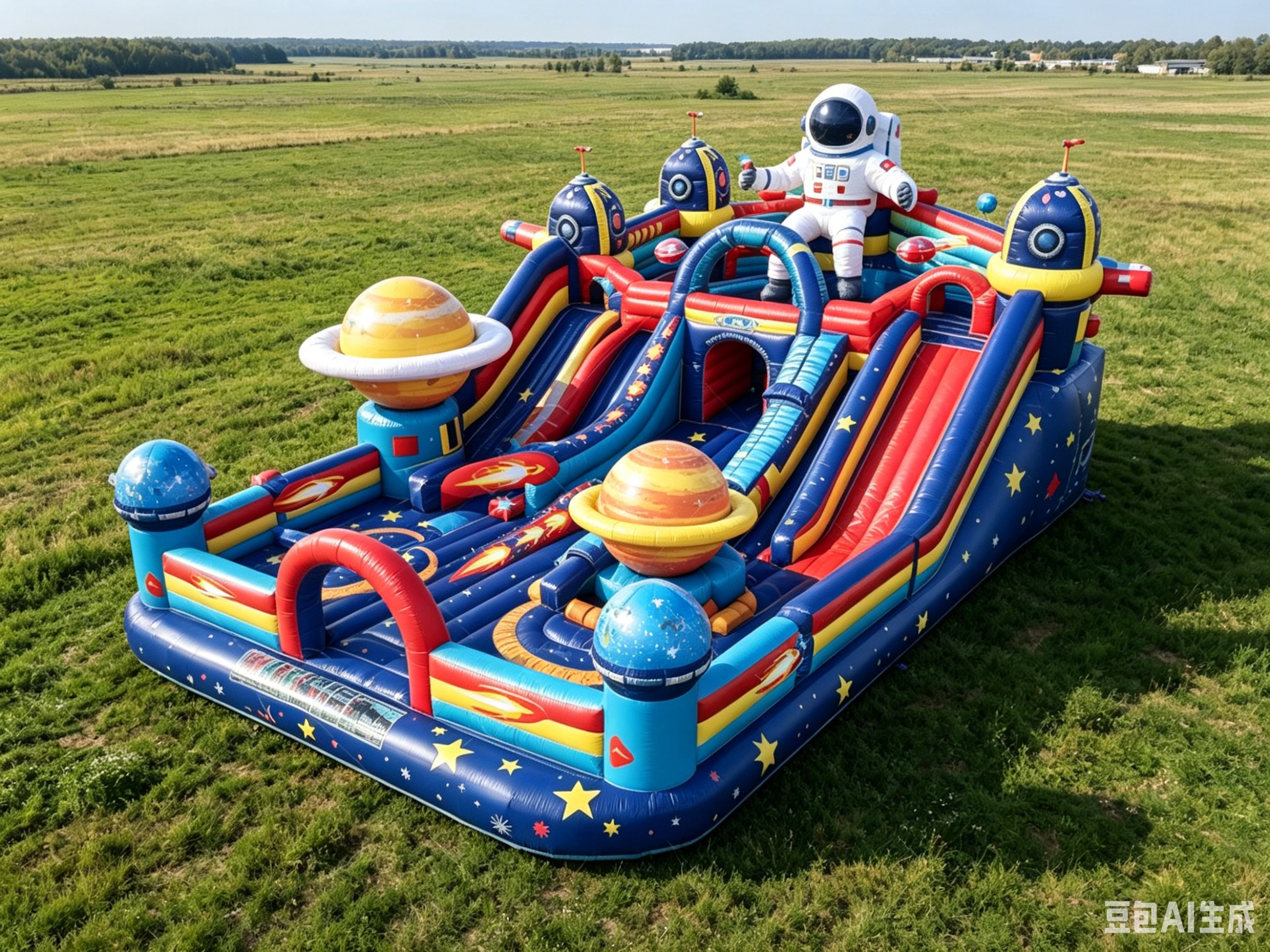 Space UFO Inflatable Playground Educational Themed Bounce Park with Planetary Slides 1