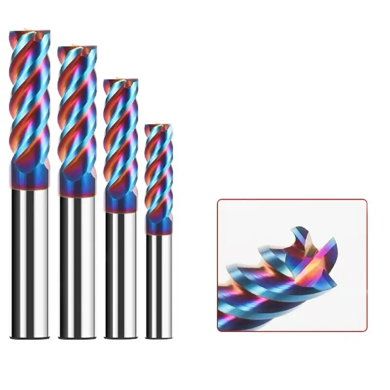 Custom CNC Cutting Tool Blue Nano Coating Endmill Carbide 4 Flutes for Carbon Steel Stainless Steel Metal Milling Cutter 1