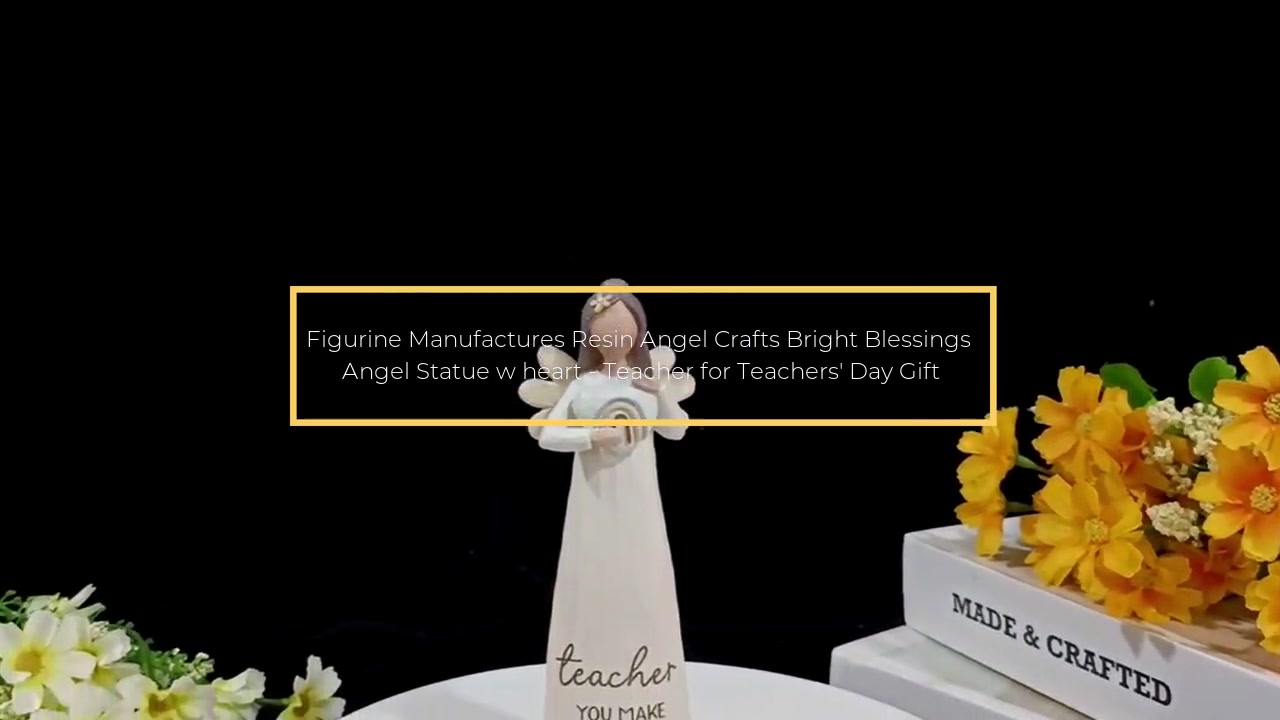 Fabricantes de figuritas, artesanías de ángel de resina, estatua de ángel de bendiciones brillantes con corazón, maestro para regalo del día del maestro