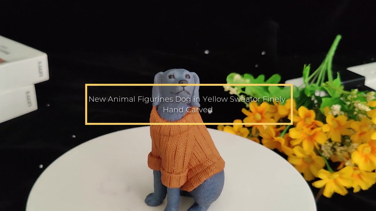 New Animal Figurines Dog in Yellow Sweator Finely Hand Carved