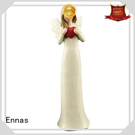 Custom Made Factory Handmade Carved Resin Cream angel figurine with red heart 1
