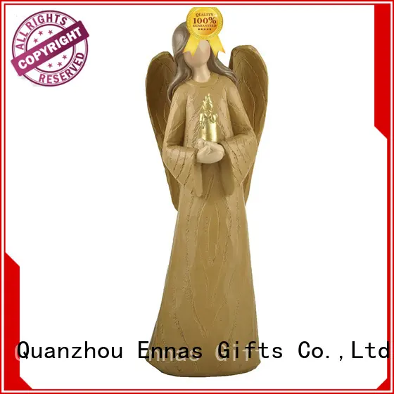 Home Decor Holding Candle Wood Textured Resin Angel Figure 1